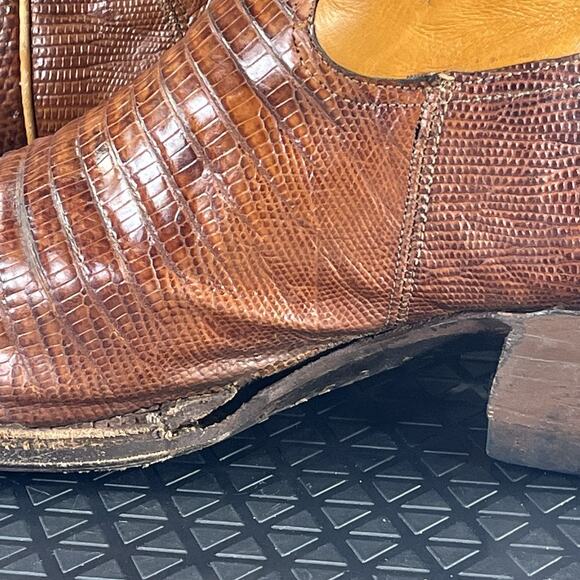 Vintage Fox Mens Exotic Leather Almond Toe Western Cowboy Boots Size 10.5 B - Picture 7 of 9